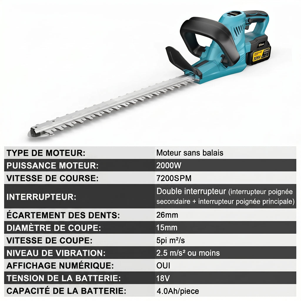 Taille-Haie à Batterie Sans-fil 2000W