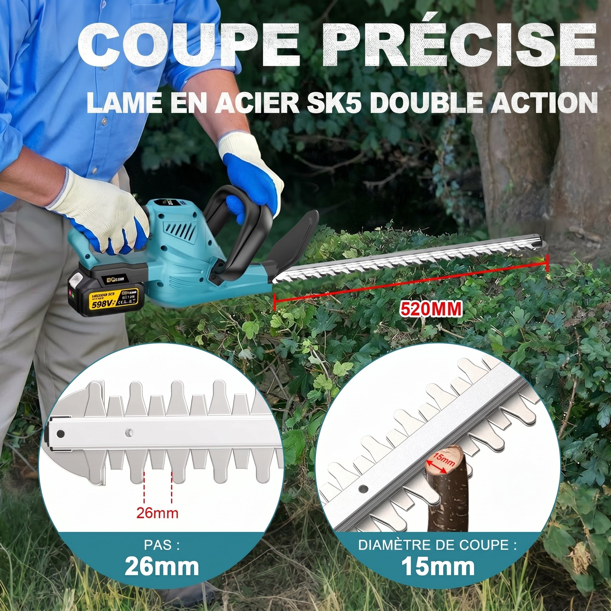 Taille-Haie à Batterie Sans-fil 2000W